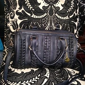 BUDDHA Handbag Tote Purse Black Gold Quilted Cross